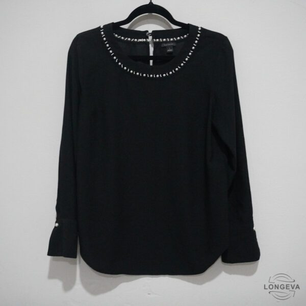 BLUSA ANN TAYLOR S NEGRO PERLAS