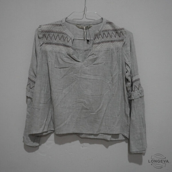 BLUSA ZARA S GRIS BORDADO